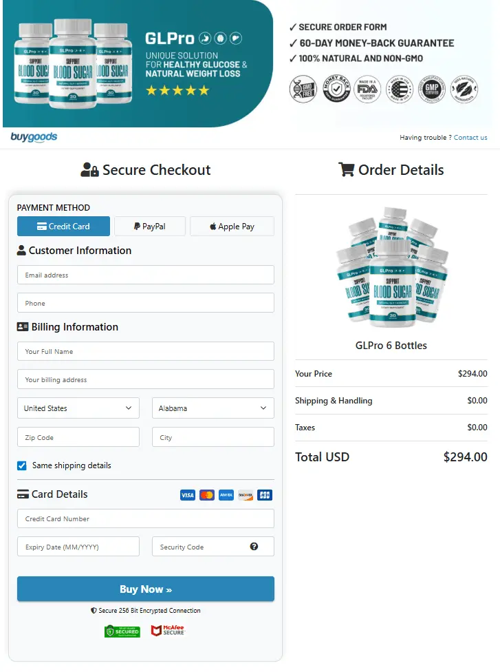 GLPro order page